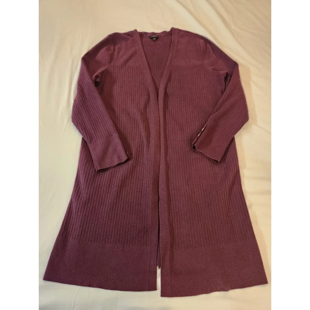 Talbots Women's Burgundy Open Knit‎ Long Cardigan Sweater Size L Preppy Career